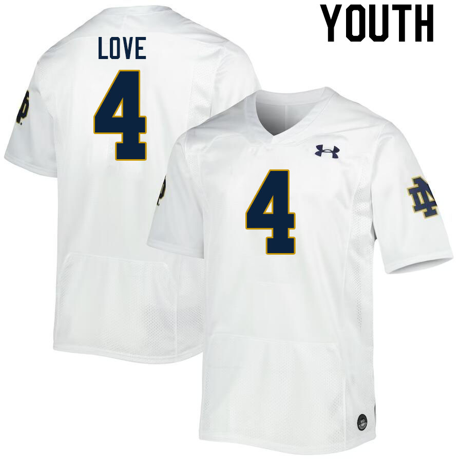 Youth #4 Jeremiyah Love Notre Dame Fighting Irish College Football Jerseys Stitched-White